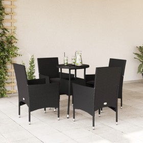 Set comedor jardín 5 pzas cojines ratán sintético vidrio negro de vidaXL, Conjuntos de jardín - Ref: Foro24-3278618, Precio: ...