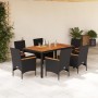 Set de comedor jardín 7 pzas con cojines ratán PE acacia negro de vidaXL, Conjuntos de jardín - Ref: Foro24-3278630, Precio: ...