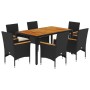 Set de comedor jardín 7 pzas con cojines ratán PE acacia negro de vidaXL, Conjuntos de jardín - Ref: Foro24-3278630, Precio: ...