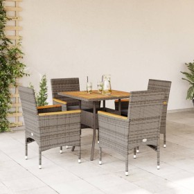 5-teiliges Garten-Essset mit Kissen aus grauem Akazien-PE-Rattan von vidaXL, Gartensets - Ref: Foro24-3278700, Preis: 377,93 ...