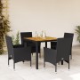 Set de comedor jardín 5 pzas con cojines ratán PE acacia negro de vidaXL, Conjuntos de jardín - Ref: Foro24-3278670, Precio: ...