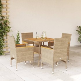 5-teiliges Garten-Essset mit beigen Akazien-PE-Rattankissen von vidaXL, Gartensets - Ref: Foro24-3278702, Preis: 375,99 €, Ra...