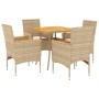 Set de comedor jardín 5 pzas con cojines ratán PE acacia beige de vidaXL, Conjuntos de jardín - Ref: Foro24-3278702, Precio: ...