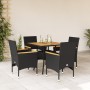 Set de comedor jardín 5 pzas con cojines ratán PE acacia negro de vidaXL, Conjuntos de jardín - Ref: Foro24-3278698, Precio: ...