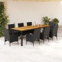 Set de comedor jardín 9 pzas con cojines ratán PE acacia negro de vidaXL, Conjuntos de jardín - Ref: Foro24-3278693, Precio: ...