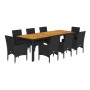 Set de comedor jardín 9 pzas con cojines ratán PE acacia negro de vidaXL, Conjuntos de jardín - Ref: Foro24-3278693, Precio: ...