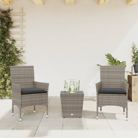 Table and chairs with cushions 3 pieces synthetic rattan gray glass by vidaXL, Garden sets - Ref: Foro24-3278742, Price: 170,...