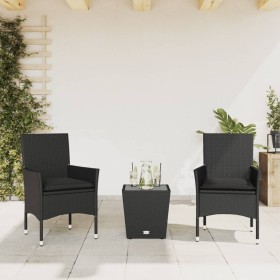 Table and chairs with cushions 3 pieces synthetic rattan black glass by vidaXL, Garden sets - Ref: Foro24-3278740, Price: 181...