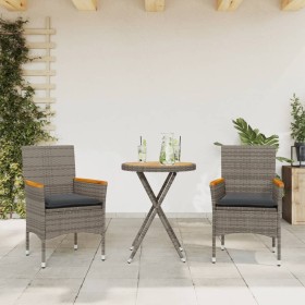 Table and chairs with cushions 3 pieces gray acacia synthetic rattan by vidaXL, Garden sets - Ref: Foro24-3278754, Price: 194...