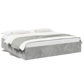 Estructura de cama madera de ingeniería gris hormigón 200x200cm de vidaXL, Camas y somieres - Ref: Foro24-3280989, Precio: 13...