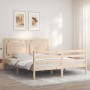 Double bed frame with solid wood headboard by vidaXL, Beds and slatted bases - Ref: Foro24-3194056, Price: 152,74 €, Discount: %