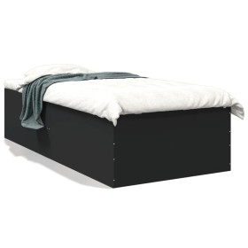 Black engineered wood bed frame 75x190 cm by vidaXL, Beds and slatted bases - Ref: Foro24-3280980, Price: 99,99 €, Discount: %