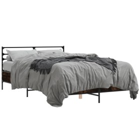 Engineered wood bed frame metal smoked oak 120x200cm by vidaXL, Beds and slatted bases - Ref: Foro24-3280039, Price: 137,56 €...