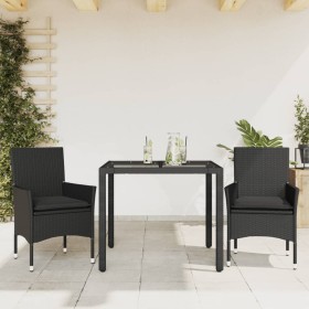 Garten-Essgruppe, 3-teilig, mit Kissen aus schwarzem Glas und synthetischem Rattan von vidaXL, Gartensets - Ref: Foro24-32785...