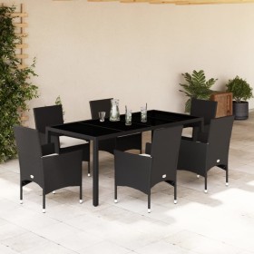 Set comedor jardín 7 pzas cojines ratán sintético vidrio negro de vidaXL, Conjuntos de jardín - Ref: Foro24-3278541, Precio: ...