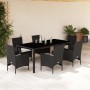 Garten-Essgruppe, 7-teilig, mit Kissen aus schwarzem Glas und synthetischem Rattan von vidaXL, Gartensets - Ref: Foro24-32785...