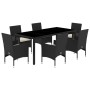 Set comedor jardín 7 pzas cojines ratán sintético vidrio negro de vidaXL, Conjuntos de jardín - Ref: Foro24-3278541, Precio: ...