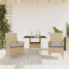 Garden dining set 3 pieces with beige glass synthetic rattan cushions by vidaXL, Garden sets - Ref: Foro24-3278607, Price: 20...