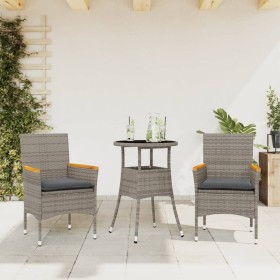 Garten-Essgruppe, 3-teilig, mit Kissen aus synthetischem Rattan aus grauem Glas von vidaXL, Gartensets - Ref: Foro24-3278723,...