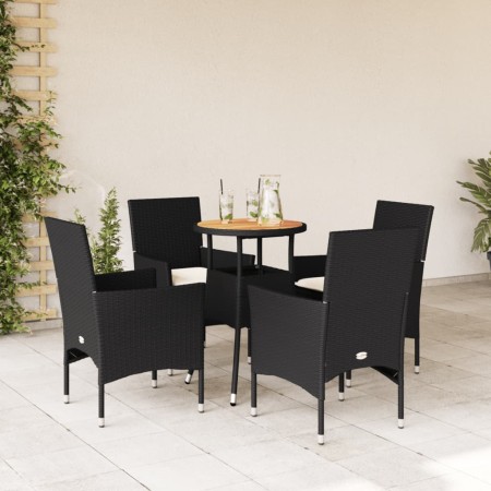 Set de comedor jardín 5 pzas con cojines ratán PE acacia negro de vidaXL, Conjuntos de jardín - Ref: Foro24-3278728, Precio: ...