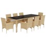 Set comedor jardín 9 pzas cojines ratán sintético vidrio beige de vidaXL, Conjuntos de jardín - Ref: Foro24-3278737, Precio: ...