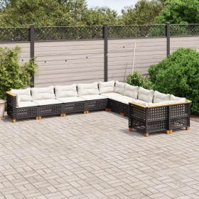 Gartensofa-Set 10-teilig mit schwarzen synthetischen Rattankissen von vidaXL, Gartensets - Ref: Foro24-3262046, Preis: 799,52...