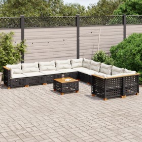 11-teilige Gartensofagarnitur und schwarze synthetische Rattankissen von vidaXL, Gartensets - Ref: Foro24-3262052, Preis: 852...