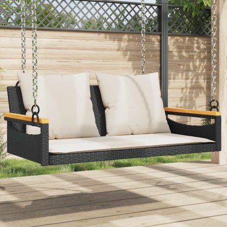 Swing bench with black synthetic rattan cushions 109x62x40 cm by vidaXL, garden benches - Ref: Foro24-368146, Price: 118,96 €...