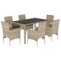 Set de comedor jardín 7 piezas y cojines ratán PE y vidrio gris de vidaXL, Conjuntos de jardín - Ref: Foro24-3278576, Precio:...