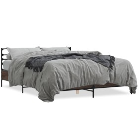 Oak brown metal engineered wood bed frame 150x200 cm by vidaXL, Beds and slatted bases - Ref: Foro24-3280051, Price: 154,99 €...