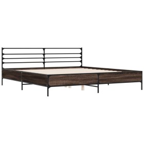 Oak brown metal engineered wood bed frame 200x200 cm by vidaXL, Beds and slatted bases - Ref: Foro24-3280066, Price: 172,99 €...