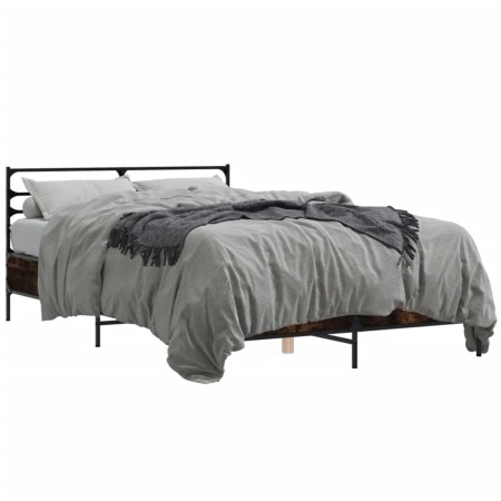 Engineered wood bed frame metal smoked oak 140x190cm by vidaXL, Beds and slatted bases - Ref: Foro24-3280079, Price: 143,53 €...