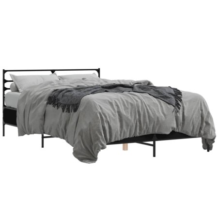 Estructura de cama madera de ingeniería y metal negro 135x190cm de vidaXL, Camas y somieres - Ref: Foro24-3280072, Precio: 14...