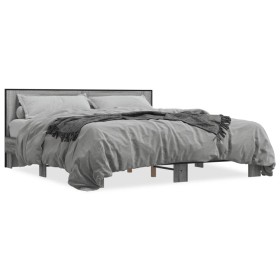 Estructura cama madera ingeniería metal gris Sonoma 200x200 cm de vidaXL, Camas y somieres - Ref: Foro24-3280085, Precio: 178...