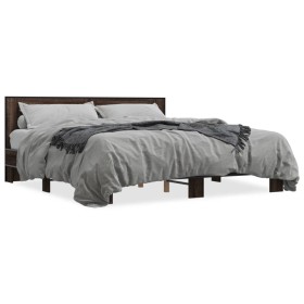 Oak brown metal engineered wood bed frame 180x200 cm by vidaXL, Beds and slatted bases - Ref: Foro24-3280091, Price: 174,99 €...