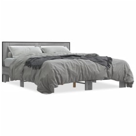 Estructura cama madera ingeniería metal gris Sonoma 150x200 cm de vidaXL, Camas y somieres - Ref: Foro24-3280100, Precio: 161...