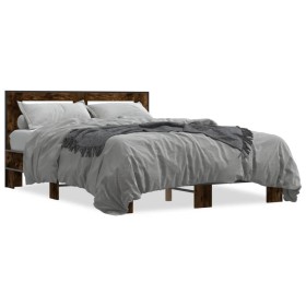 Engineered wood bed frame metal smoked oak 140x190cm by vidaXL, Beds and slatted bases - Ref: Foro24-3280114, Price: 150,99 €...