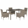 Set comedor jardín 5 pzas y cojines ratán sintético vidrio gris de vidaXL, Conjuntos de jardín - Ref: Foro24-3278557, Precio:...