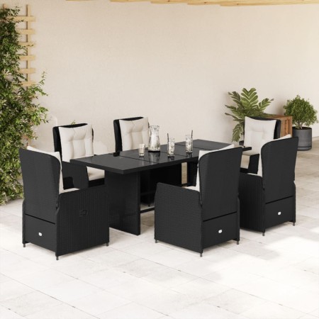 Set de comedor de jardín 7 pzas y cojines ratán sintético negro de vidaXL, Conjuntos de jardín - Ref: Foro24-3262777, Precio:...