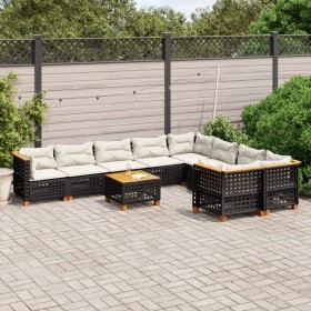 Gartensofa-Set 10-teilig mit schwarzen synthetischen Rattankissen von vidaXL, Gartensets - Ref: Foro24-3262010, Preis: 772,51...