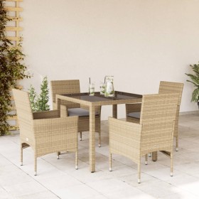 Garten-Essgruppe, 5-teilig, mit Kissen aus beigem synthetischem Rattan aus Glas von vidaXL, Gartensets - Ref: Foro24-3278562,...