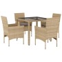 Set comedor jardín 5 pzas cojines ratán sintético vidrio beige de vidaXL, Conjuntos de jardín - Ref: Foro24-3278562, Precio: ...