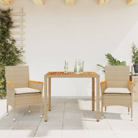 3-piece garden dining set with beige acacia PE rattan cushions by vidaXL, Garden sets - Ref: Foro24-3278639, Price: 261,03 €,...