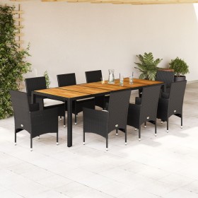 Set de comedor jardín 9 pzas con cojines ratán PE acacia negro de vidaXL, Conjuntos de jardín - Ref: Foro24-3278691, Precio: ...