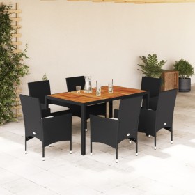 Set de comedor jardín 7 pzas con cojines ratán PE acacia negro de vidaXL, Conjuntos de jardín - Ref: Foro24-3278666, Precio: ...