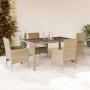 Garten-Essgruppe, 5-teilig, mit Kissen aus beigem synthetischem Rattan aus Glas von vidaXL, Gartensets - Ref: Foro24-3278569,...