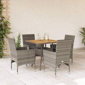 5-teiliges Garten-Essset mit Kissen aus grauem Akazien-PE-Rattan von vidaXL, Gartensets - Ref: Foro24-3278714, Preis: 325,56 ...