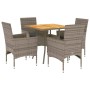 Set de comedor jardín 5 pzas con cojines ratán PE acacia gris de vidaXL, Conjuntos de jardín - Ref: Foro24-3278714, Precio: 3...