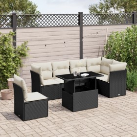 7-teiliges Gartensofa-Set mit schwarzen synthetischen Rattankissen von vidaXL, Gartensets - Ref: Foro24-3266616, Preis: 536,9...