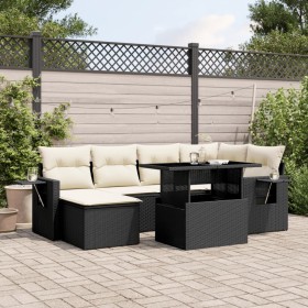 7-teiliges Gartensofa-Set mit schwarzen synthetischen Rattankissen von vidaXL, Gartensets - Ref: Foro24-3268046, Preis: 512,8...